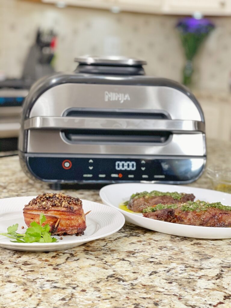 Bacon Wrapped Peppercorn Crusted Filet on Ninja Foodi Smart XL Grill